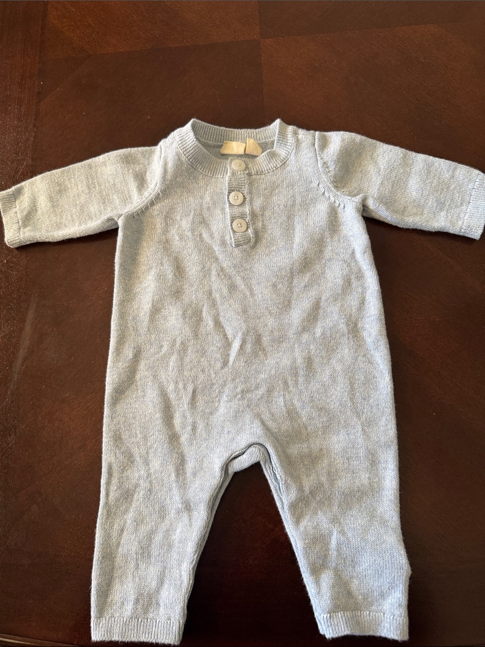 GAP Light Blue Knit Baby One-Piece with Button Placket